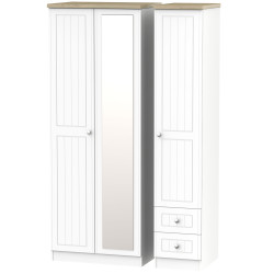 Venice Tall Triple Mirrored 2 Small Drawer Wardrobe